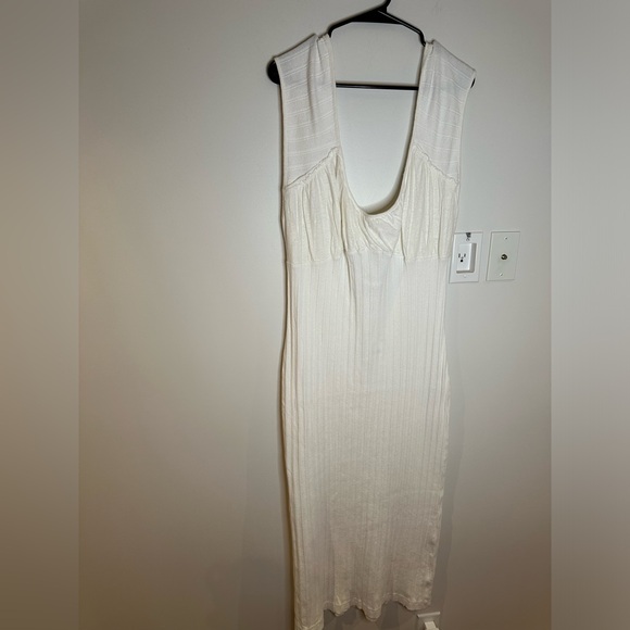 NWT-FREE PEOPLE FP BEACH VERONA MAXI TEXTURED KNIT COLUMN DRESS IVORY LARGE - Picture 3 of 10